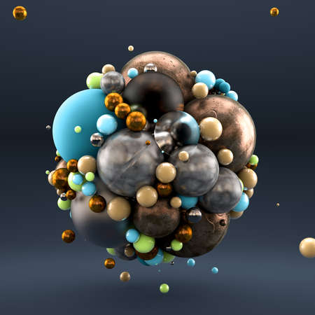Gold gray background with balls, geometry, abstraction. 3d rendering 3d illustration.の写真素材