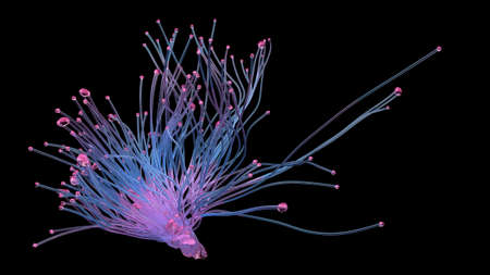 Abstract light glowing gold shape black background. 3d rendering, 3d illustration.の写真素材