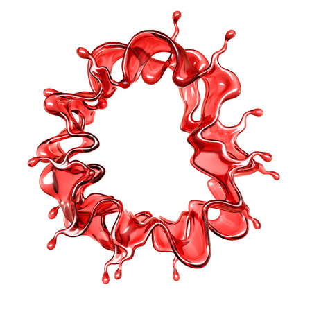 A splash of a transparent red liquid on a white background. 3d rendering, 3d illustration.の写真素材