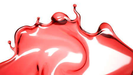 A splash of a transparent red liquid on a white background. 3d rendering, 3d illustration.の写真素材