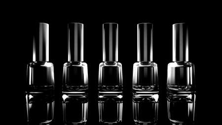 Beautiful fashion background with cosmetics: nail Polish. 3d rendering, 3d illustration.の写真素材