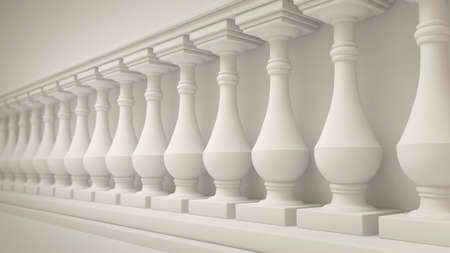 White background with balustrade.3d rendering, 3d illustration.