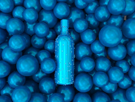 Background with a drink, a bottle and balls. Packaging. Plastic packaging.の写真素材