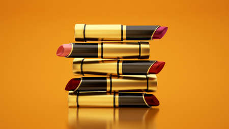 Lipstick on a yellow background. The tube, bottle, style, makeup, lips, beauty, make-up, facials...