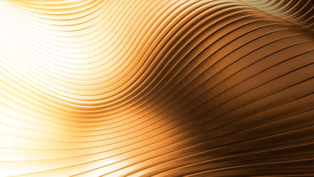 Golden beautiful colorful 3d background with smooth lines and waves of metal. 3d rendering, 3d illustration.の写真素材
