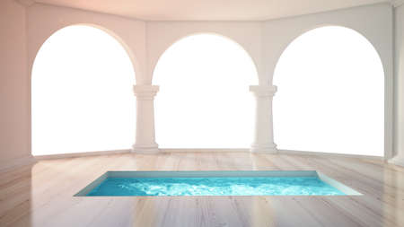 Beautiful interior with a swimming pool, and air columns.3d rendering, 3d illustration.の写真素材
