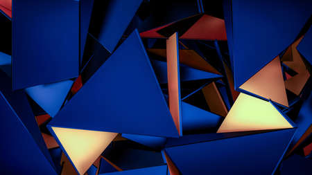 Abstract crystal background with yellow triangles and blue crystals.3d rendering, 3d illustration.
