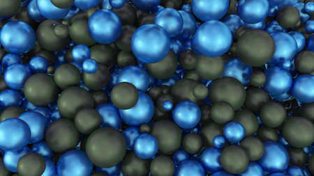 Black abstract 3d background with blue balls. 3d rendering, 3d illustration.の写真素材