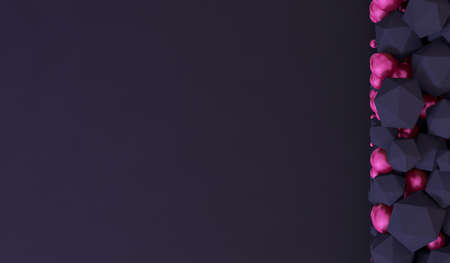 Stylish black background with 3D shapes and pink balls. 3d rendering, 3d illustration.の写真素材