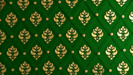 Green architectural ornament with gold forms.3d rendering, 3d illustration.