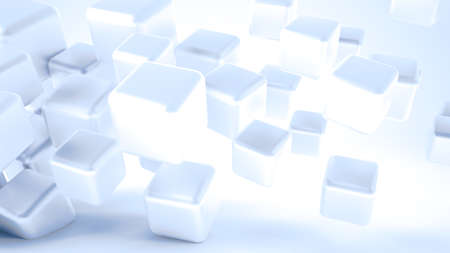White, glowing, light 3d background with geometrical shapes. 3d rendering, 3d illustration.