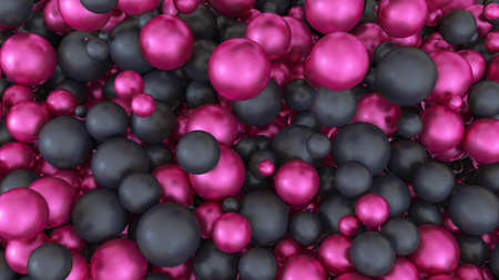 Black abstract 3d background with pink balls. 3d rendering, 3d illustration.