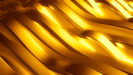 Golden beautiful colorful 3d background with smooth lines and waves of metal.3d rendering, 3d illustration.の写真素材