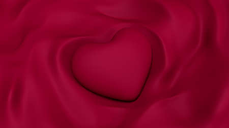 Glamorous red background with heart and folds of fabric.  3d rendering, 3d illustration.の写真素材