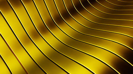 Golden beautiful colorful 3d background with smooth lines and waves of metal. 3d rendering, 3d illustration.の写真素材