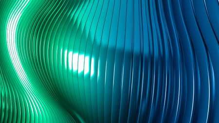Green and blue, azure beautiful colorful 3d background with smooth lines and waves of metal.3d...