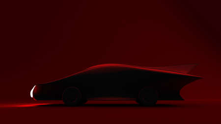 Red futuristic, fantastic background with a sports car. 3d rendering, 3d illustration.