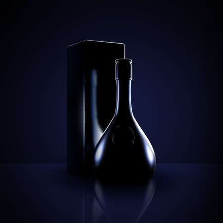 Luxury black background with elite alcohol. Bottle of rum.3d rendering, 3d illustration.の写真素材
