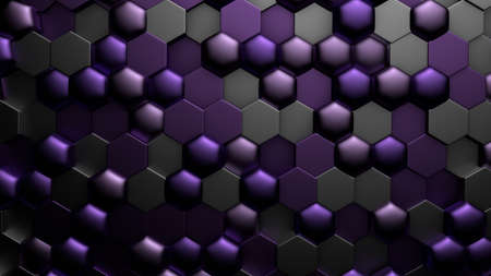 Purple black metallic background with hexagons. 3d rendering, 3d illustration.の写真素材