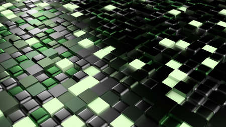 Green black metallic background with hexagons. 3d rendering, 3d illustration.