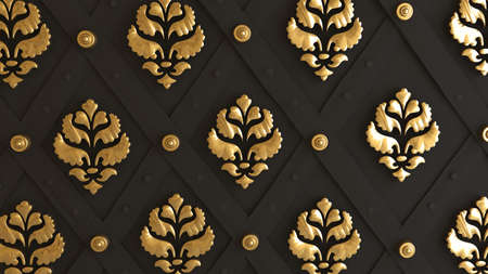 Black background with gold ornament and architectural forms. 3d rendering, 3d illustration.