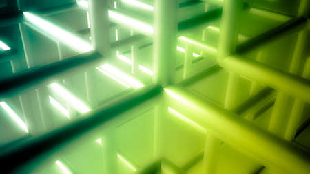 Green abstract background with a cubic lattice, 3d rendering, 3d illustration.の写真素材