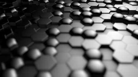Silver black metallic background with hexagons.3d rendering, 3d illustration.の写真素材