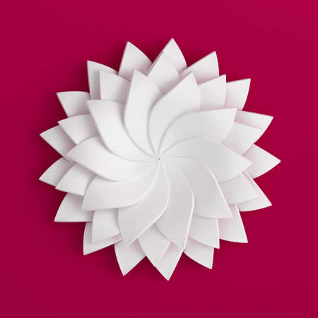 Beautiful, elegant paper flower in the style of hand-made on a white wall. 3d rendering, 3d illustration.の写真素材