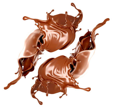 A splash of chocolate on a white background. 3d rendering, 3d illustration.