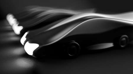 Black futuristic, fantastic background with a sports car.3d rendering, 3d illustration.