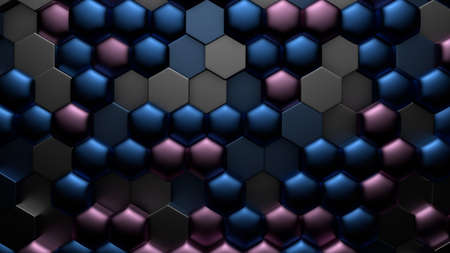 Black metal background with hexagons. 3d rendering, 3d illustration.