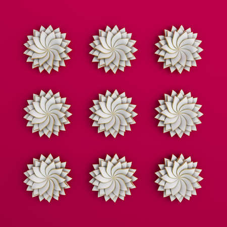 Beautiful, elegant paper flower in the style of hand-made on a white wall. 3d rendering, 3d...