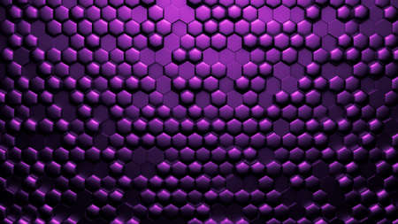 Purple black metallic background with hexagons. 3d rendering, 3d illustration.の写真素材