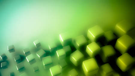 Green abstract background with cubes, 3d rendering, 3d illustration.の写真素材