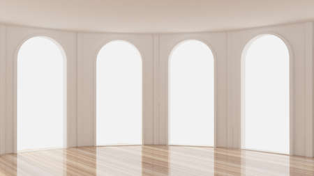 White empty interior, white room with windows, background. 3d rendering, 3d illustration.の写真素材