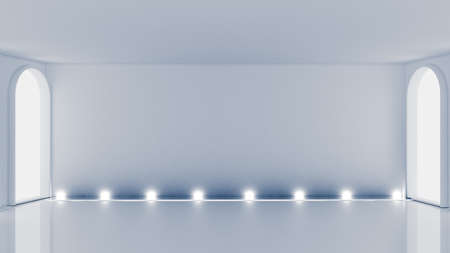 White empty interior, white room with windows, background. 3d rendering, 3d illustration.の写真素材