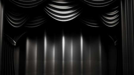 Beautiful, abstract background with curtain fabric, drape, pedestal, banner, frame 3d rendering 3d illustrationの写真素材