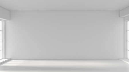 White empty interior, white room with windows, background. 3d rendering, 3d illustration.の写真素材
