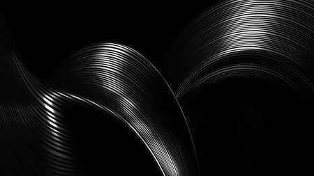 Black background with drapery, silver and lines. 3d rendering, 3d illustration.