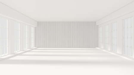 White empty interior, white room with windows, background. 3d rendering, 3d illustration.