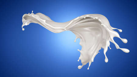 Beautiful blue background with splash of milk. 3d rendering, 3d illustration.の写真素材