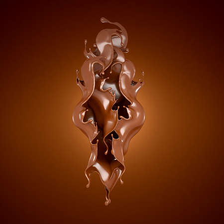 A splash of chocolate on a brown background. 3d rendering, 3d illustration.の写真素材