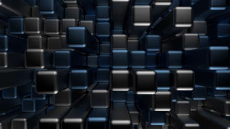 Blue black metallic background with hexagons. 3d rendering, 3d illustration.