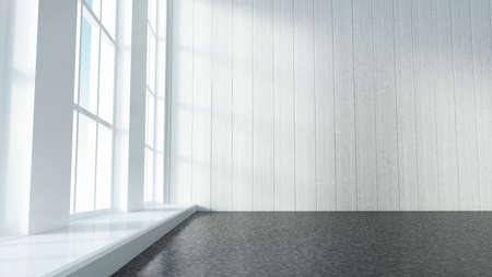 White empty interior, white room with windows, background. 3d rendering, 3d illustration.の写真素材
