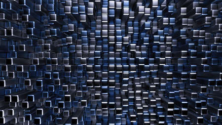 Blue black metallic background with hexagons. 3d rendering, 3d illustration.の写真素材