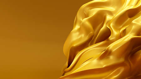 Fashionable gold background with the developing silk.3d rendering, 3d illustration.の写真素材