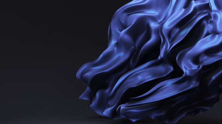 Black background with blue flying fabric.3d rendering, 3d illustration.の写真素材