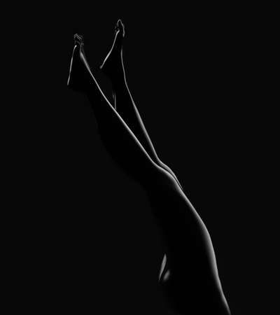 Beautiful black background with girl. 3d rendering, 3d illustration.の写真素材