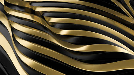 Stylish black background with gold lines. 3d rendering, 3d illustration.