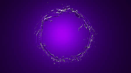 Water Ring on purple background. Splash, the flow of water, liquid, drop, white. 3d rendering, 3d illustration.の写真素材